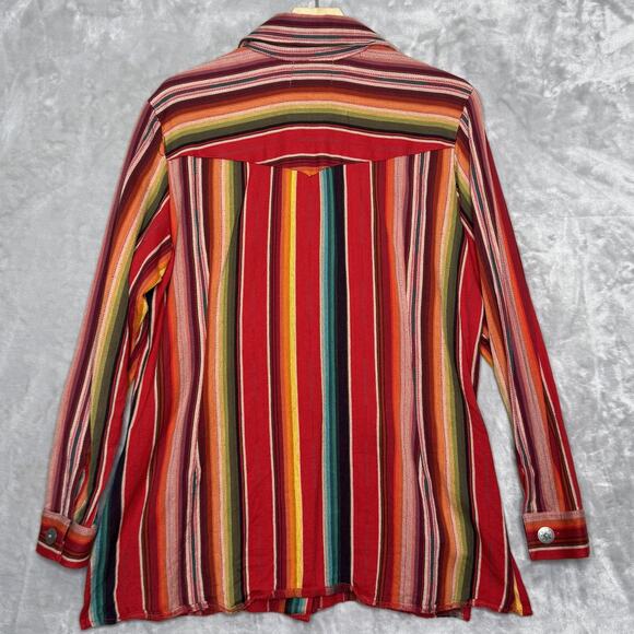 Silverado Shirt Women XL Serape Striped Western Silver Tone Button USA Cotton - Picture 2 of 14